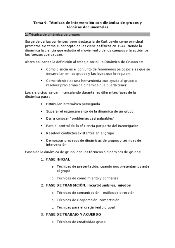 Miniatura del documento Tema-9-Tecnicas-de-intervencion-con-grupos-dinamica-de-grupos-y-Tecnicas-documentales.odt