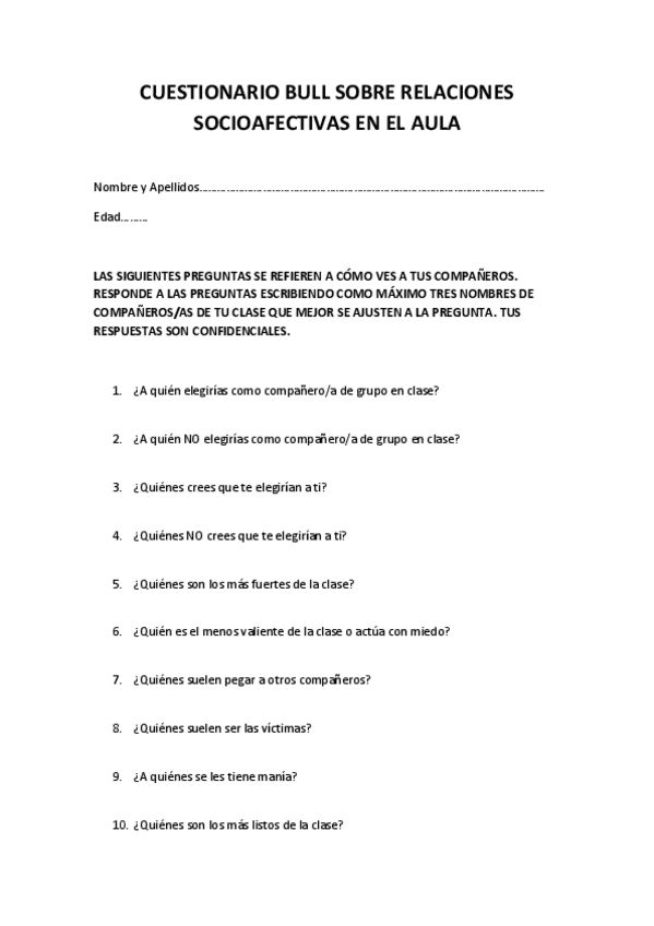 Miniatura del documento CUESTIONARIO BULL SOBRE RELACIONES SOCIOAFECTIVAS EN EL AULA.pdf