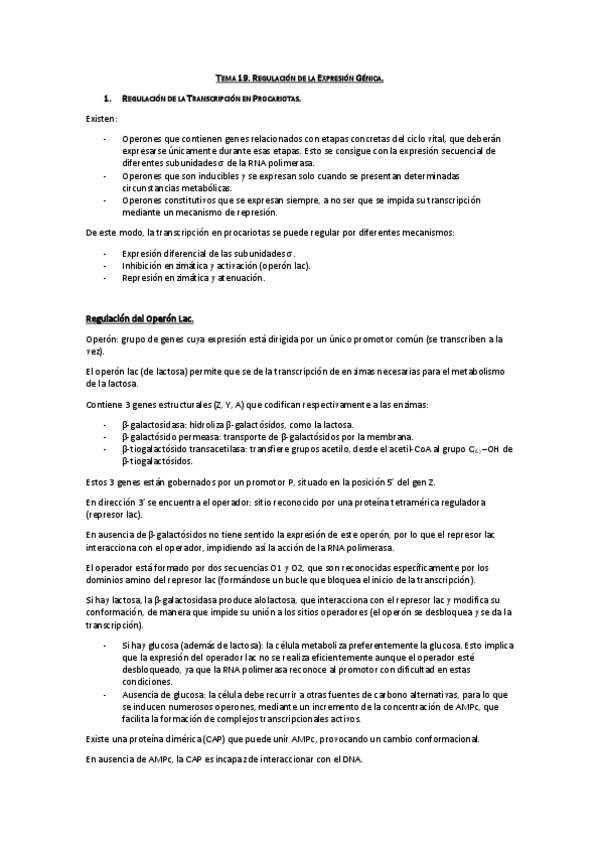 Miniatura del documento Tema 19. Regulación de la Expresión Génica.pdf