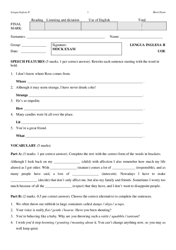 Miniatura del documento 2016-17 Lengua Inglesa II UOE Mock Exam with KEY-1.pdf