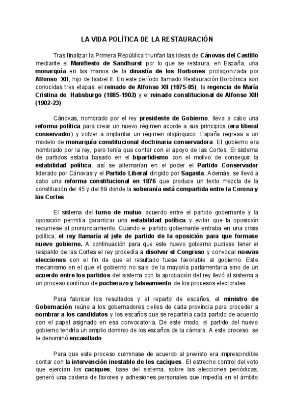 Miniatura del documento LA VIDA POLITICA DE LA RESTAURACION