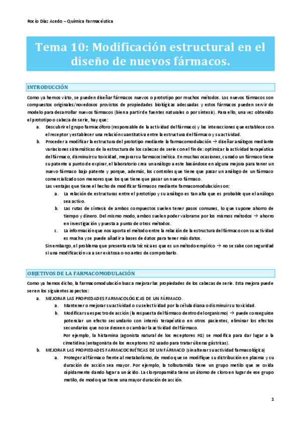 Miniatura del documento Tema 10 - Modificación estructural en el diseño de nuevos fármacos.pdf