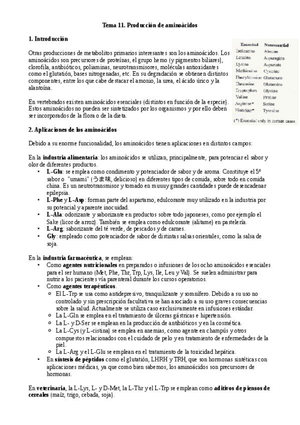 Miniatura del documento Tema 11. Producción de aminoácidos.pdf