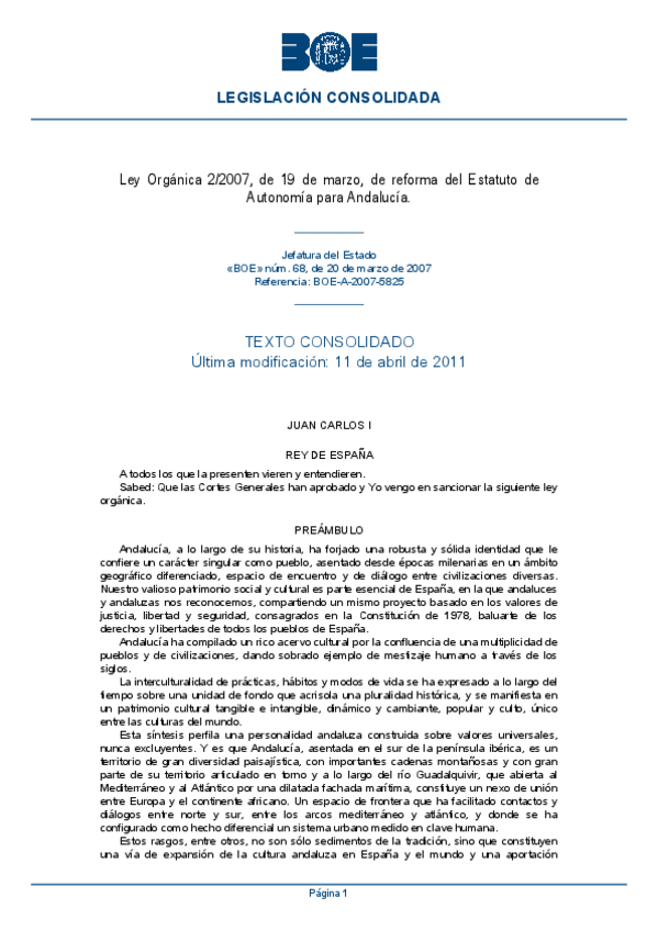 Miniatura del documento LeyO 2.2007 Estatuto de autonomía de Andalucía.pdf
