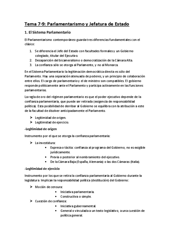 Miniatura del documento Tema 7 8 9 - Parlamentarismo y Jefatura de Estado.pdf