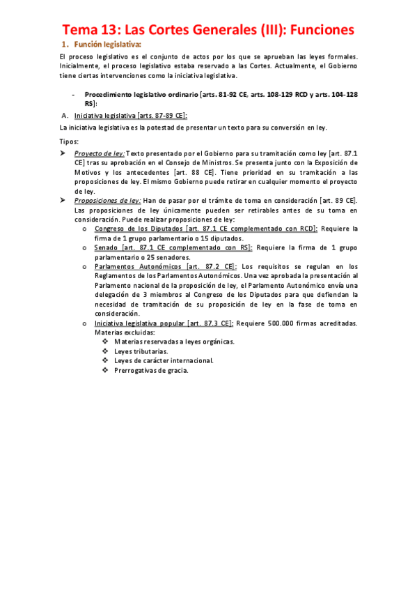 Miniatura del documento Tema 13 - Las Cortes Generales (III). Funciones.pdf