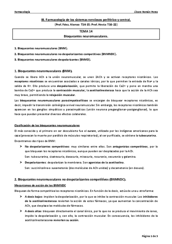 Miniatura del documento Farma. Tema 14. Bloqueantes neuromusculares..pdf