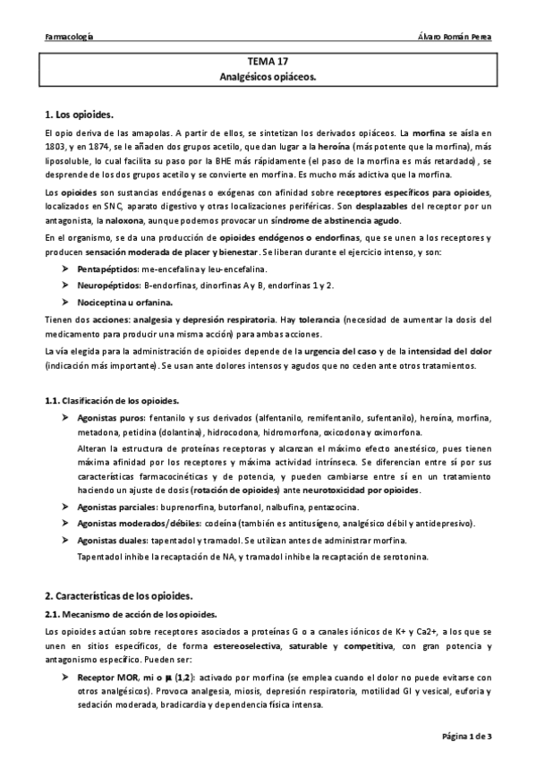 Miniatura del documento Farma. Tema 17. Analgésicos opiáceos..pdf