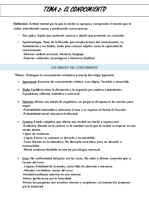 Miniatura del documento Tema 2- EL CONOCIMIENTO-FILOSOFÍA