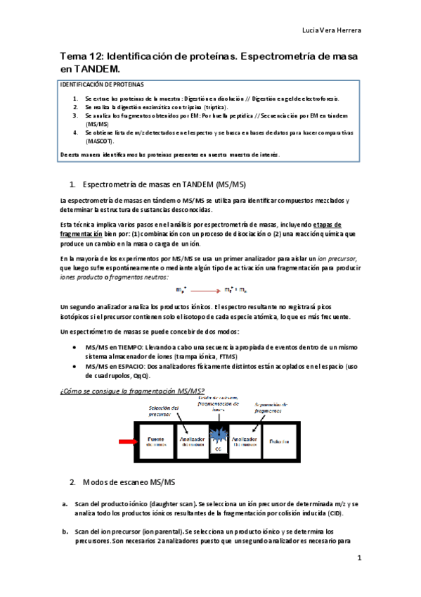 Miniatura del documento Tema 12. Detección de proteinas. Espectrometría de masas en TANDEM.pdf
