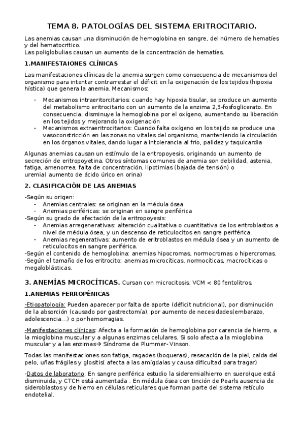 Miniatura del documento Patologías del sistema eritrocitario