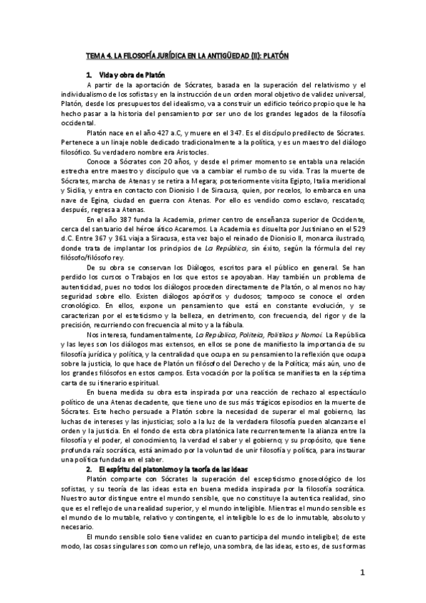 Miniatura del documento Tema 4. La filosofía jurídica en la Antigüedad (II). Platón.pdf