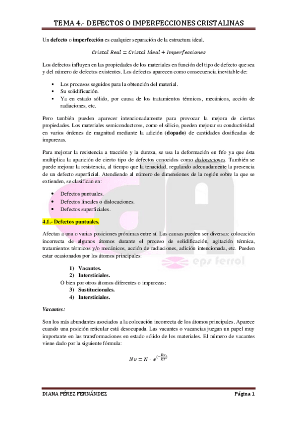 Miniatura del documento TEMA 4 - Defectos o imperfecciones cristalinas.pdf