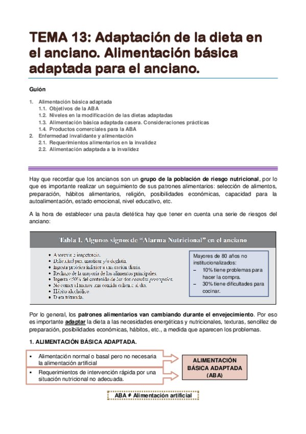 Miniatura del documento TEMA 13. Adaptación de la dieta en los ancianos. Alimentación básica adaptada para el anciano.pdf