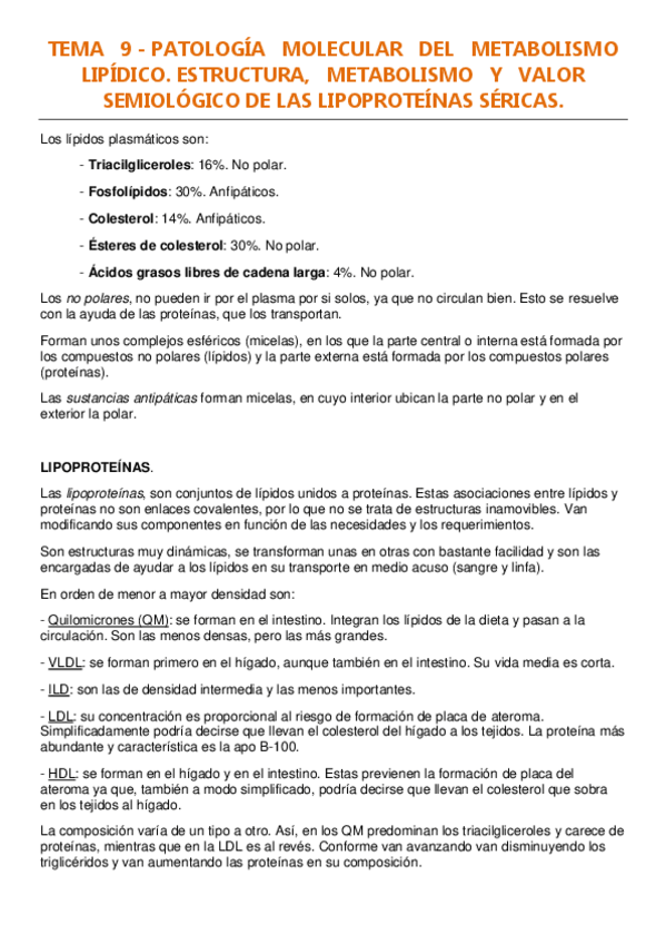 Miniatura del documento TEMA 9 - PATOLOGÍA MOLECULAR DEL METABOLÍSMO LIPÍDICO..pdf