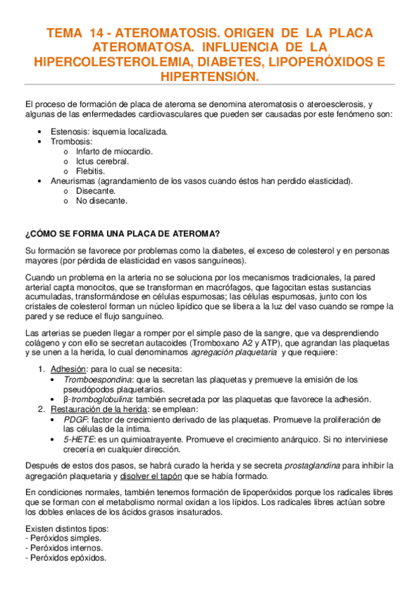 Miniatura del documento TEMA  14 - ATEROMATOSIS. ORIGEN  DE  LA  PLACA  ATEROMATOSA.  INFLUENCIA  DE  LA HIPERCOLESTEROLEMIA DIABETES LIPOPERÓXIDOS E HIPERTENSIÓN..pdf
