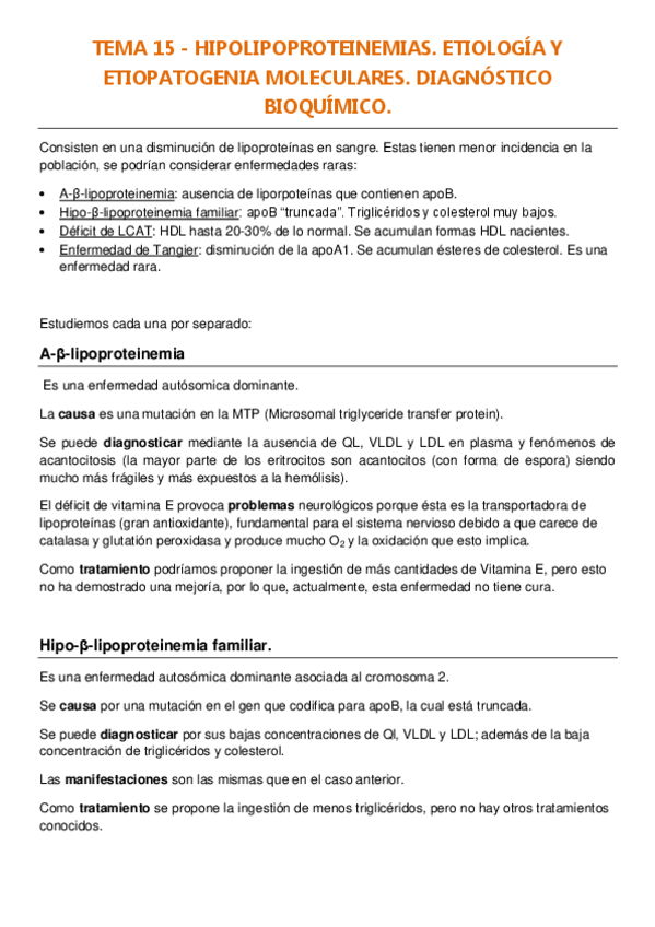 Miniatura del documento TEMA 15 - HIPOLIPOPROTEINEMIAS. ETIOLOGÍA Y ETIOPATOGENIA MOLECULARES. DIAGNÓSTICO BIOQUÍMICO..pdf