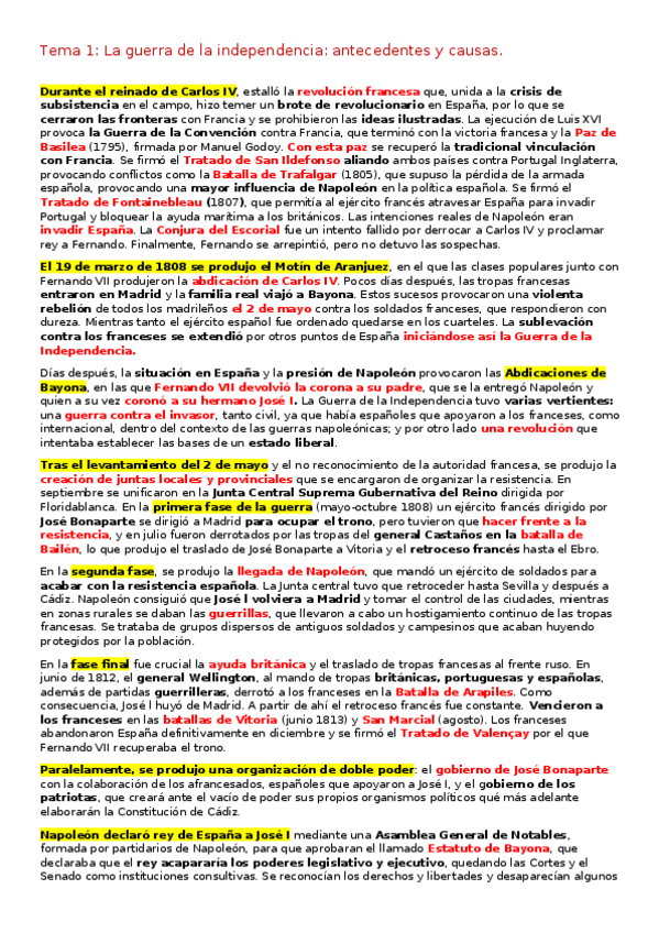 Miniatura del documento Tema-1-La-guerra-de-la-independencia-antecedentes-y-causas-bandos-en-conflicto-y-fases-de-la-guerra.docx