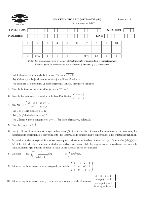 Miniatura del documento Matematicas I examen enero 2017.pdf
