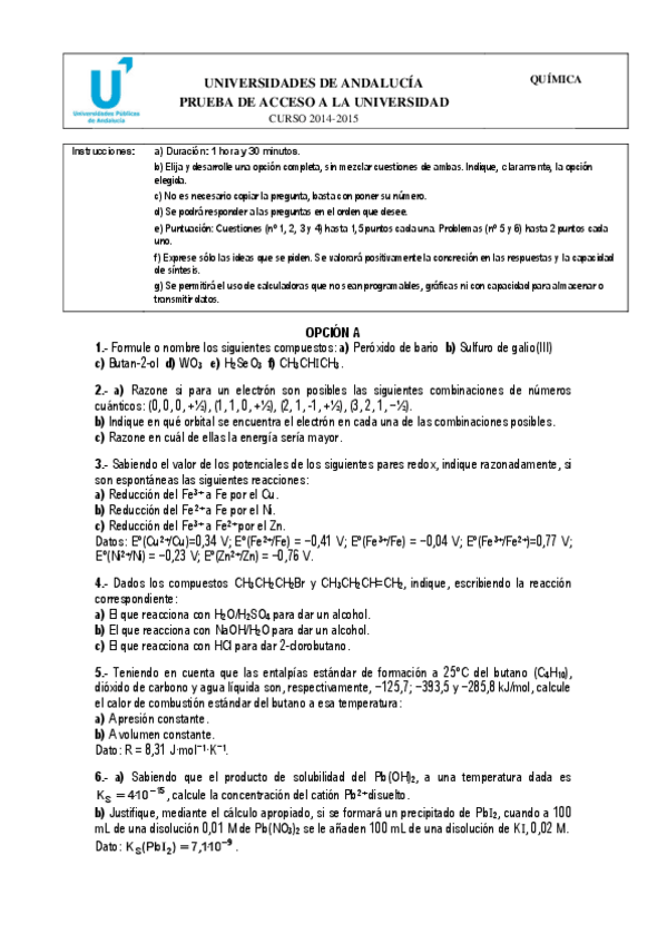 Miniatura del documento Examen Química Septiembre 2015