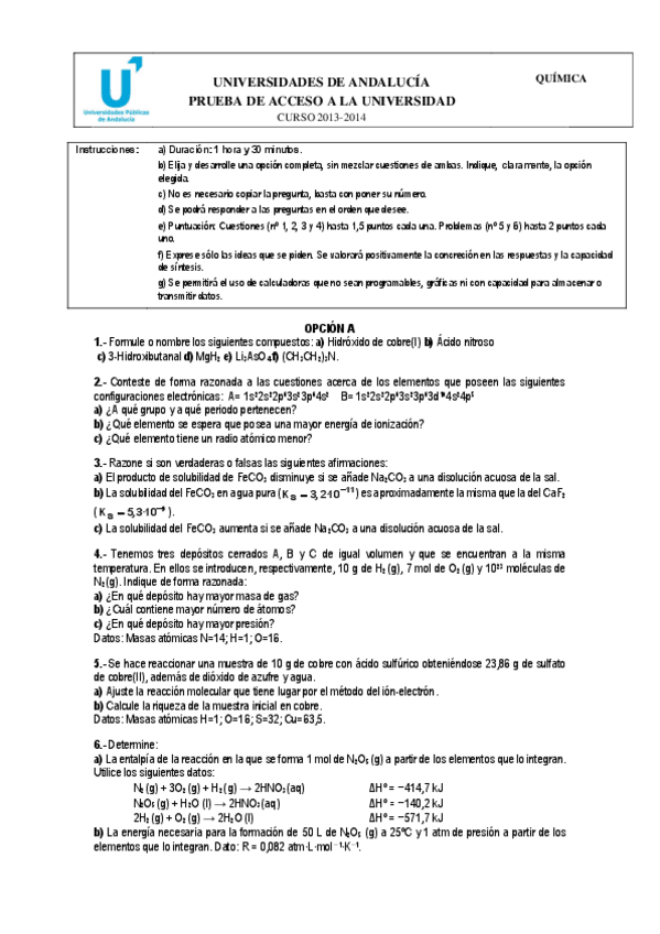 Miniatura del documento Examen Química Septiembre 2014