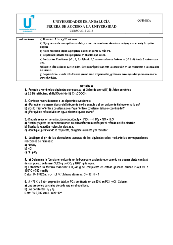 Miniatura del documento Examen Química Septiembre 2013