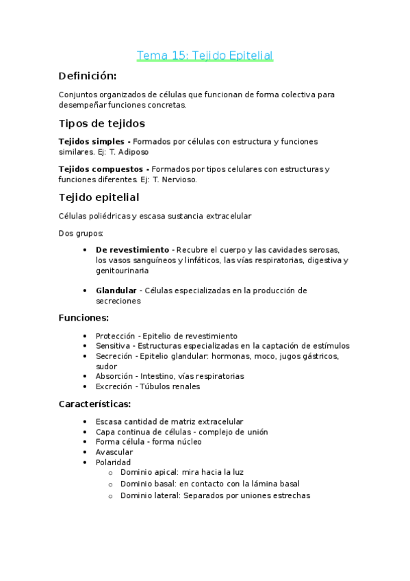 Miniatura del documento Tema 15 Tejido Epitelial.docx