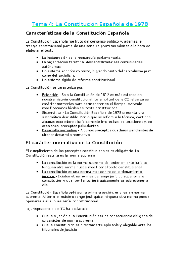 Miniatura del documento Tema 4 La Constitución Española de 1978.docx