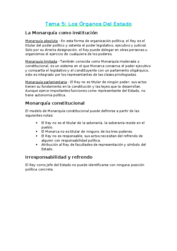 Miniatura del documento Tema 5 Los Órganos Del Estado - La Monarquía.docx