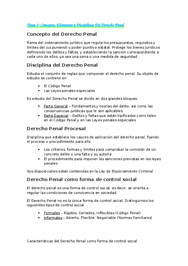 Miniatura del documento Tema 1 Concepto Elementos y Disciplinas Del Derecho Penal.docx