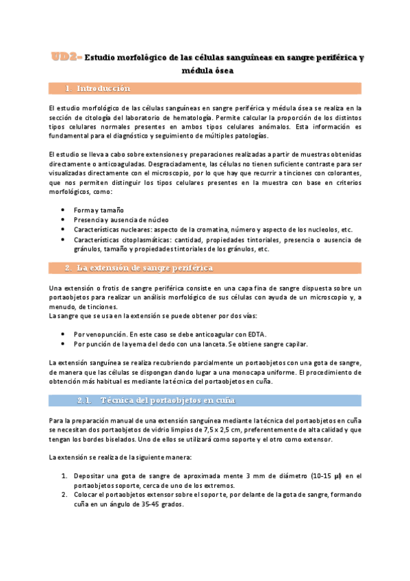 Miniatura del documento UD2-Estudio morfológico de las células sanguíneas. Temario