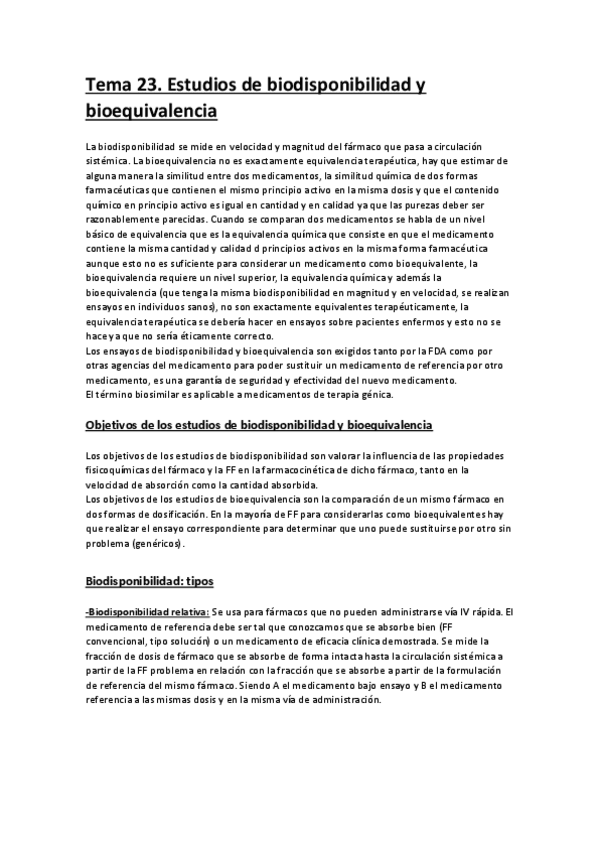 Miniatura del documento Tema 23. Estudios de biodisponibilidad y bioequivalencia.pdf