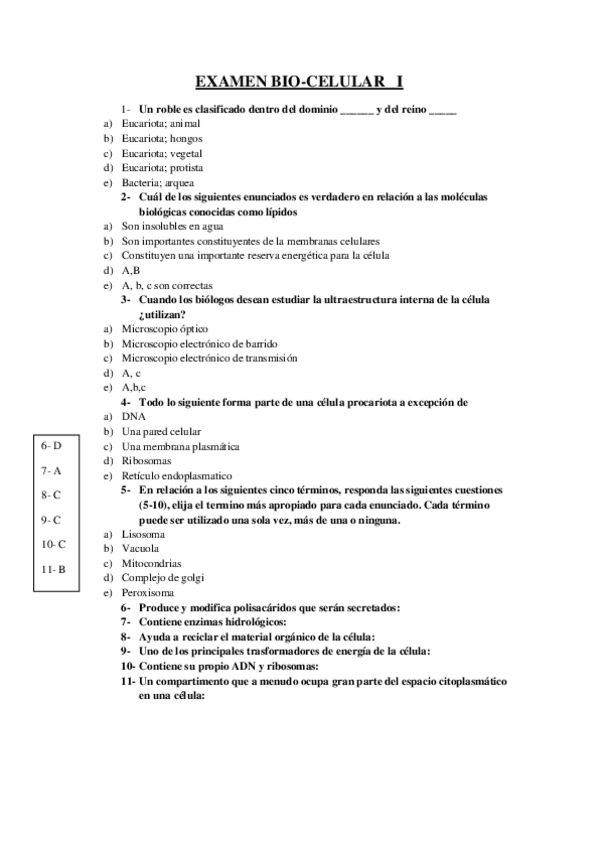 Miniatura del documento EXAMEN BIOLOGIA CELULAR I - Con respuesta.pdf