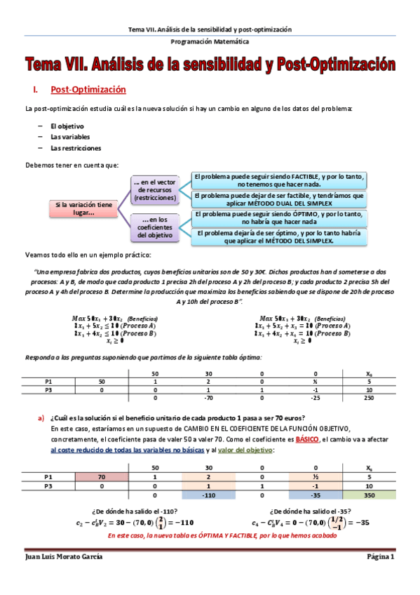 Miniatura del documento Tema VII. Análisis de la sensibilidad y postoptimización.pdf