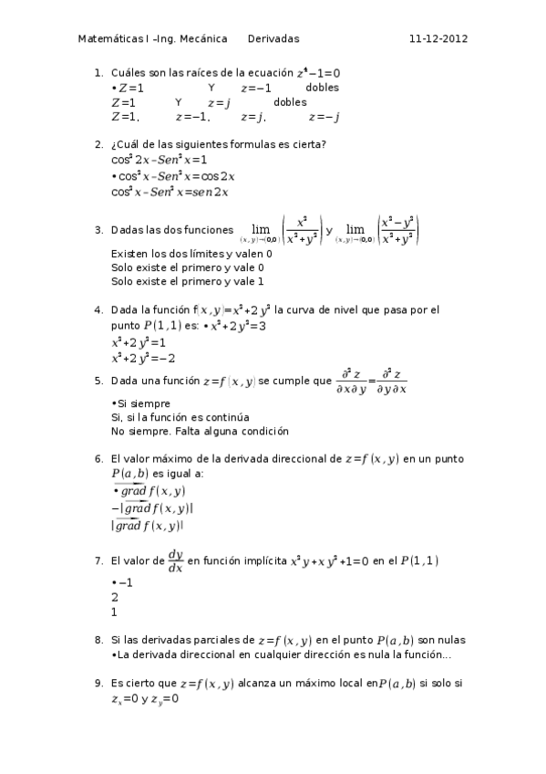 Miniatura del documento 1º - Examen Matematicas I tipo test.docx