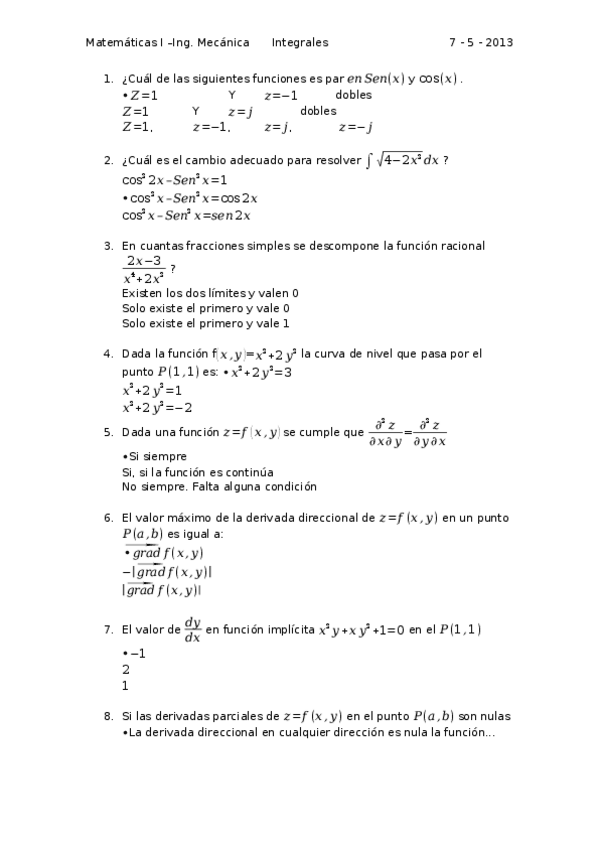 Miniatura del documento 2º - Examen Matematicas I tipo test.docx
