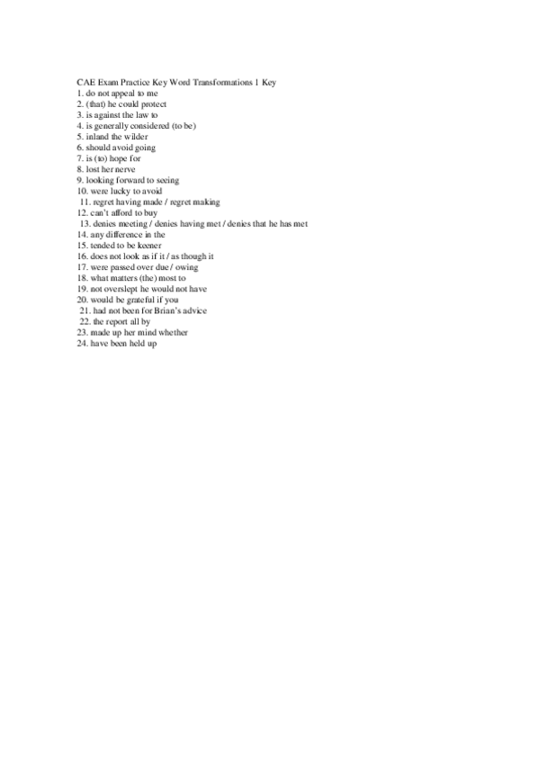 Miniatura del documento CAE Exam Practice Key Word Transformations 1 Key.docx