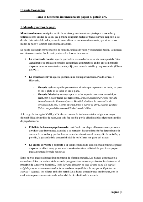 Miniatura del documento Tema 7. El sistema internacional de pagos. El patrón oro..pdf
