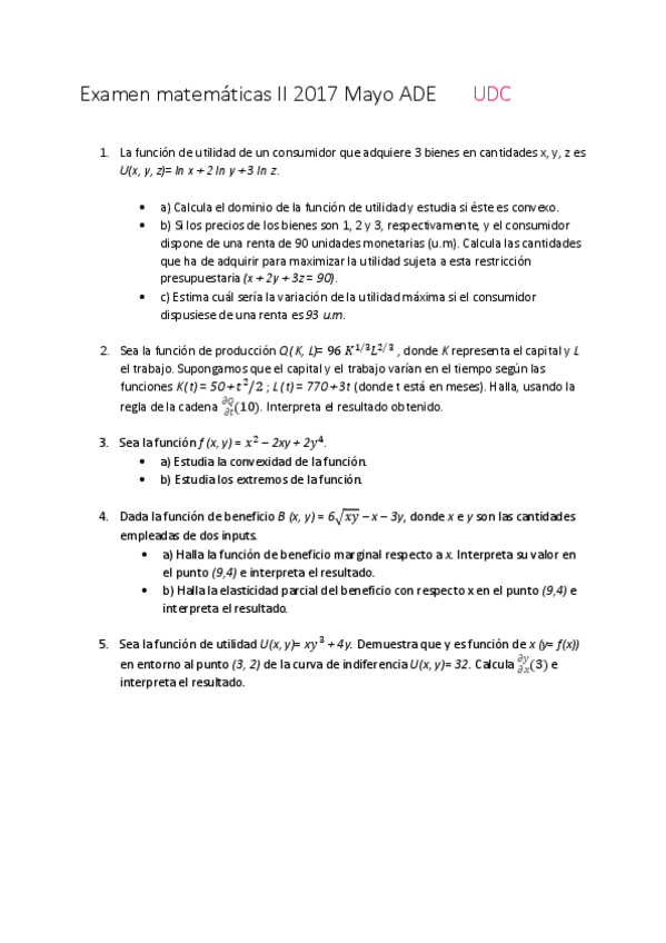 Miniatura del documento Matemáticas II ADE 2017 Mayo pdw.pdf