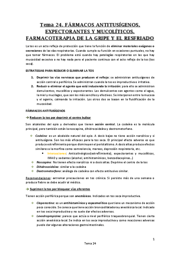 Miniatura del documento Tema 24. FÁRMACOS ANTITUSÍGENOS EXPECTORANTES Y MUCOLÍTICOS. FARMACOTERAPIA DE LA GRIPE Y EL RESFRIADO.pdf