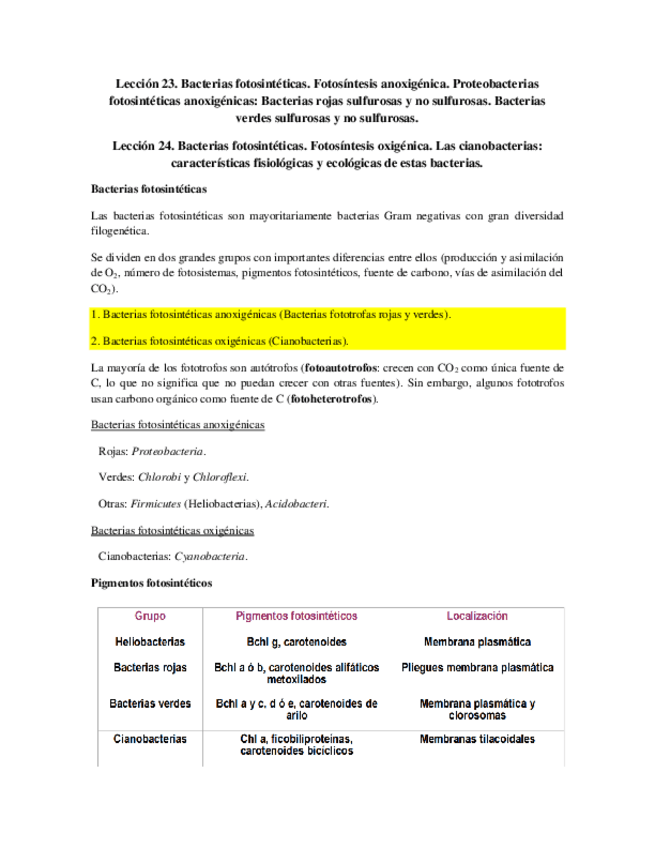 Miniatura del documento Tema 23- 24 - Bacterias fotosintéticas anoxigénicas y oxigénicas.pdf