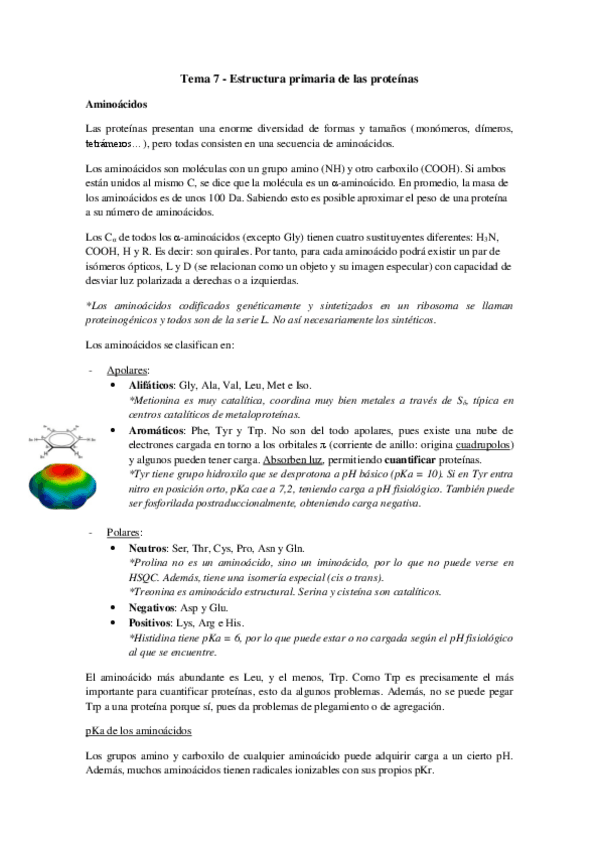 Miniatura del documento Tema 7 - Estructura primaria de las proteínas.pdf