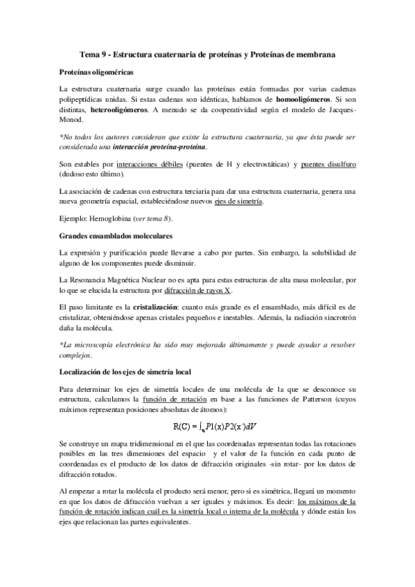 Miniatura del documento Tema 9 - Estructura cuaternaria de proteínas y Proteínas de membrana.pdf