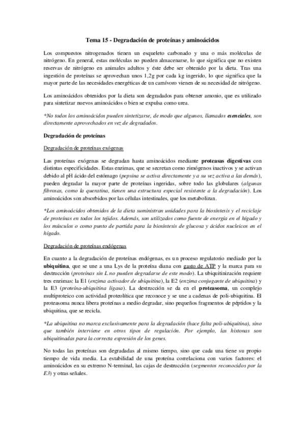 Miniatura del documento Tema 15 - Degradación de proteínas y aminoácidos.pdf