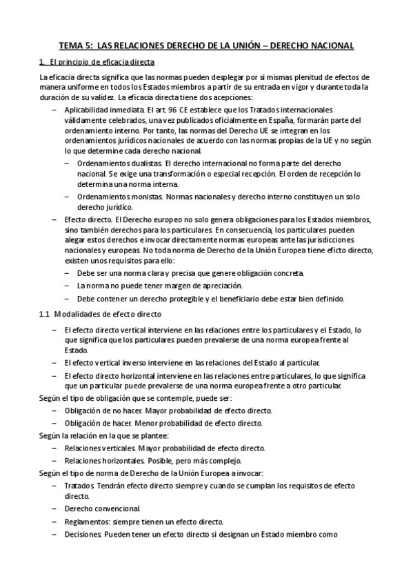 Miniatura del documento Tema 5. LAS RELACIONES DERECHO DE LA UNIÓN – DERECHO NACIONAL.pdf