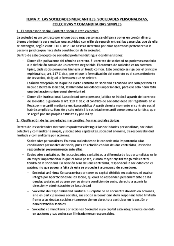 Miniatura del documento Tema 7. LAS SOCIEDADES MERCANTILES. SOCIEDADES PERSONALISTAS COLECTIVAS Y COMANDITARIAS SIMPLES.pdf