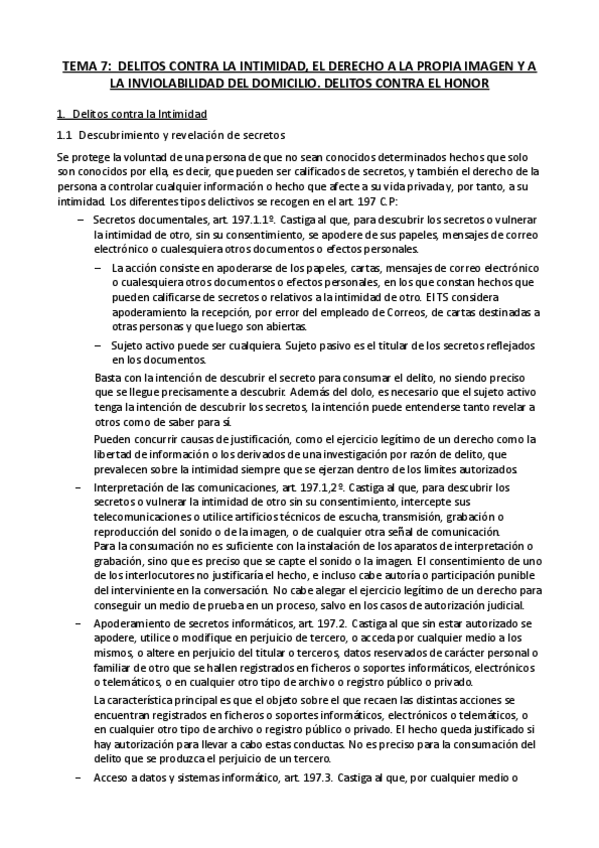 Miniatura del documento Tema 7. DELITOS CONTRA LA INTIMIDAD EL DERECHO A LA PROPIA IMAGEN Y A LA INVIOLABILIDAD DEL DOMICILIO. DELITOS CONTRA EL HONOR.pdf