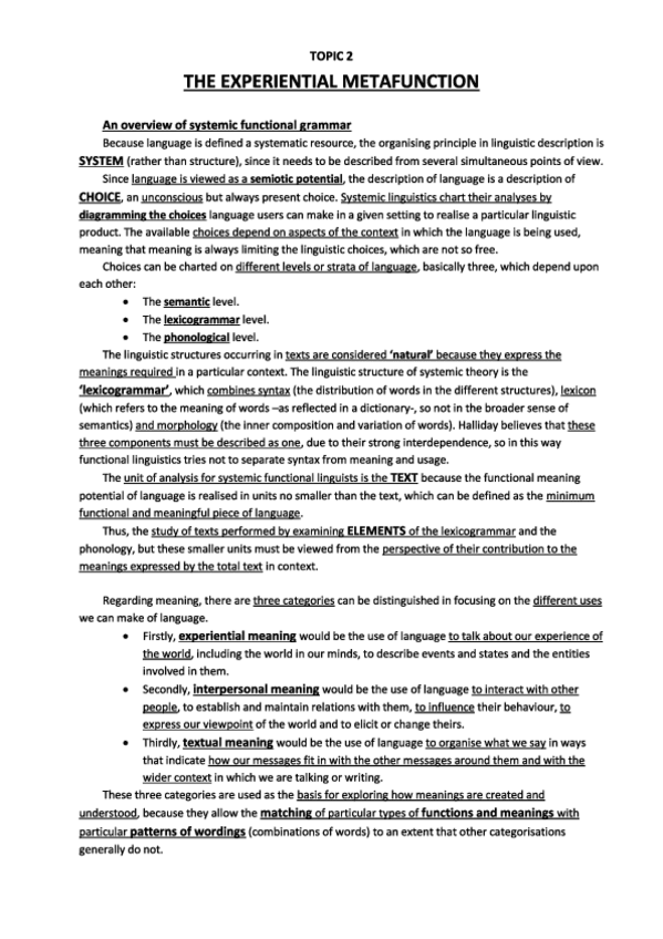 Miniatura del documento Tema 2. Experiential Metafunction.pdf