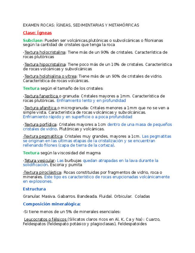 Miniatura del documento 1º examen rocas (igneas sedimentarias y metamórficas).docx