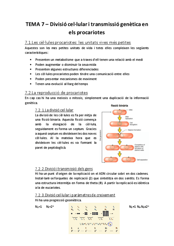 Miniatura del documento Biologia TEMA 7 - Divisió cel·lula procariota.pdf